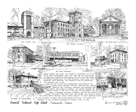 Arsenal Technical High School — a pen and ink drawing by K.P. Singh