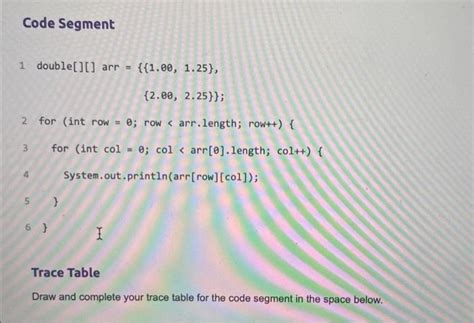 Solved Part 1: Draw a Trace Table Create a trace table that | Chegg.com