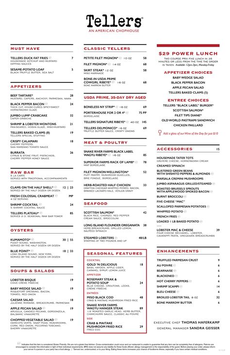 Menu - Tellers | An American Chophouse