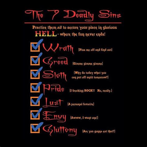 7 Deadly Sins Checklist T-Shirt FREE shipping in US | Etsy | 7 deadly ...