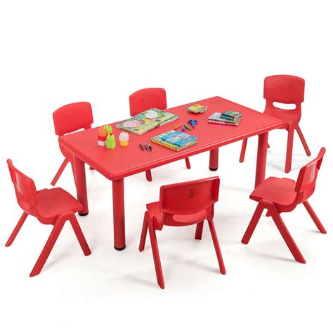 Gymax Kids Plastic Table and Stackable Chairs Set Indoor/Outdoor ...