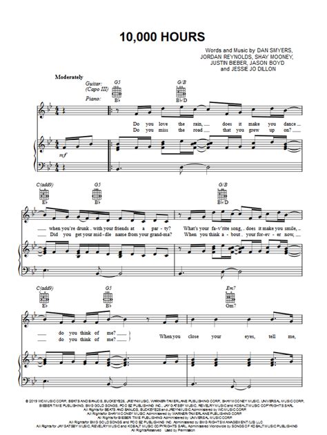 Dan + Shay & Justin Bieber 10,000 Hours Piano Sheet Music - Digital ...