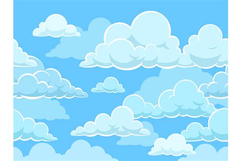 Cartoon seamless clouds background. Pattern with blue cloudy sky. Clou By YummyBuum | TheHungryJPEG