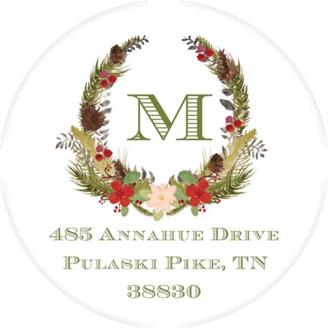 Botanical Wreath Round Return Address Sticker Christmas Return Address Labels, Return Address ...