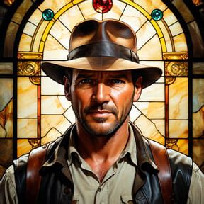 Premium Free ai Images | liberty stained glass tiffany style portrait of indiana jones simple ...