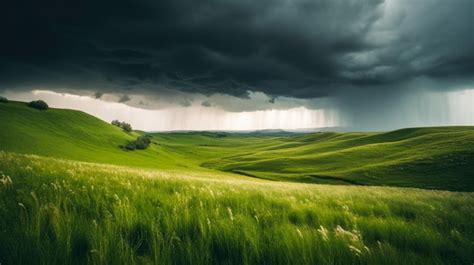 Premium AI Image | Storm clouds over a green field