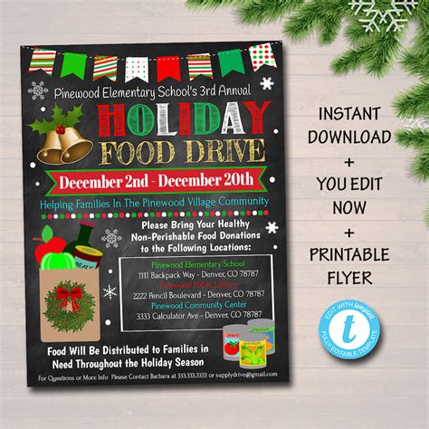 EDITABLE Holiday Food Drive Flyer Printable PTA PTO Flyer - Etsy