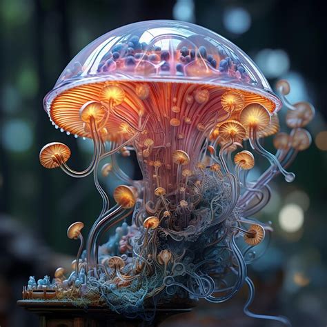 Premium AI Image | A purple mushroom with a purple cap is in the woods