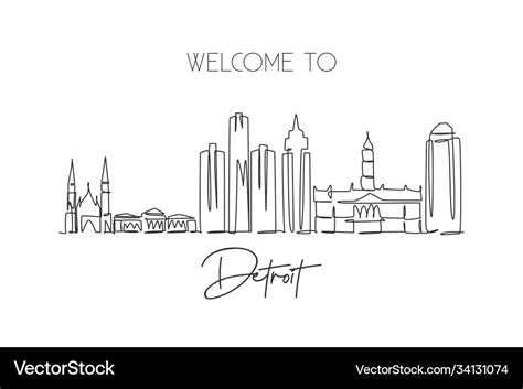 One single line drawing detroit city skyline Vector Image