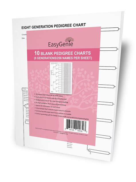 10 Genealogy Charts 8 Generation Pedigree Charts Offset Printed on Acid ...