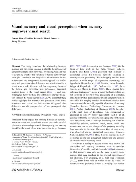 (PDF) Visual memory and visual perception: when memory improves visual search | Mathieu Lesourd ...