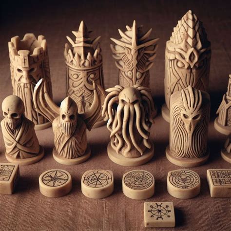 Ivory Lovecraftian board game pieces | Wood carving art, Game pieces, Board games