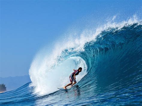 Surf Art : Surfer on a Big Blue Wave at Pipeline on the North Shore of ...