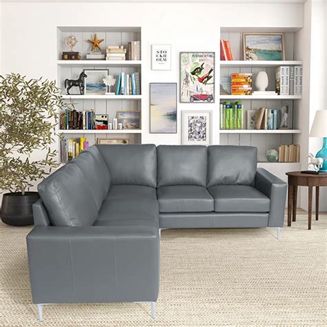 Baltic Faux Leather Corner Sofa In Dark Grey | Furniture in Fashion