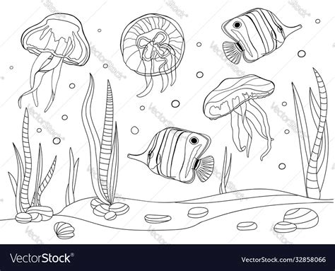 Coloring pages for kids and adults tropical fish Vector Image