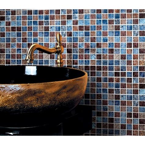 Glossy glass tile backsplash ideas bathroom mosaic sheets brown and blue | Bravotti.com