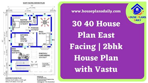 30 40 House Plan East Facing | 2bhk House Plan with Vastu - House Plan and Designs |PDF Books