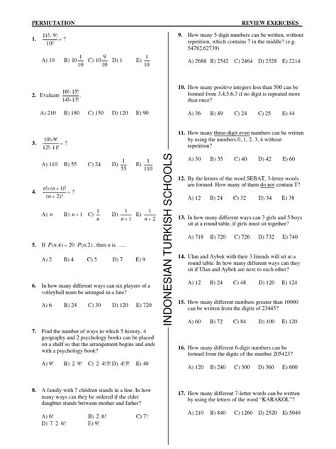 Permutations And Combinations Worksheets