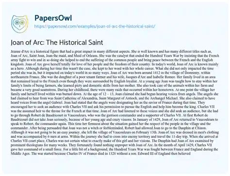 Joan of Arc: The Historical Saint - Free Essay Example - 1466 Words ...