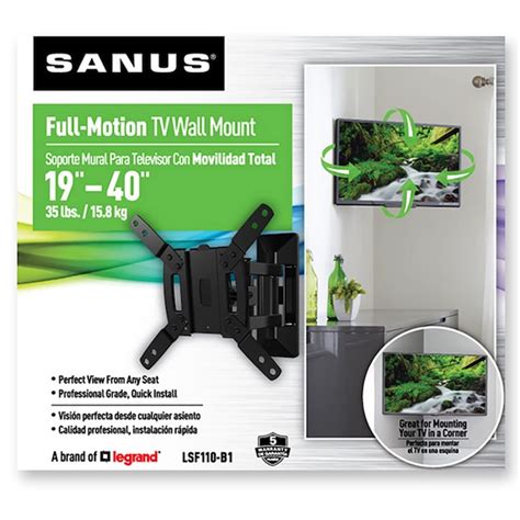 Sanus 19 to 40-in Full Motion Indoor Wall Tv Mount Fits TVs up to 40-in ...