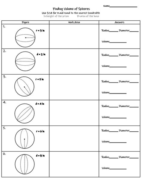 Volume Sphere Worksheet Answer Key