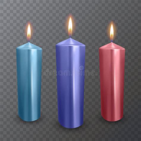 Realistic Candles of Blue, Purple and Red Colors, Burning Candles on ...