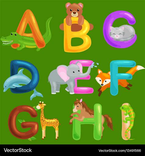 Set of animals alphabet for kids fish letters Vector Image