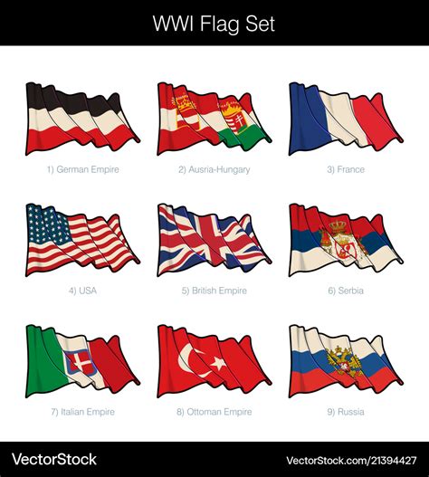 World war one waving flag set Royalty Free Vector Image