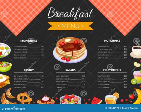 Breakfast Menu Template for Restaurant and Cafe Including Vector Illustration Stock Vector ...