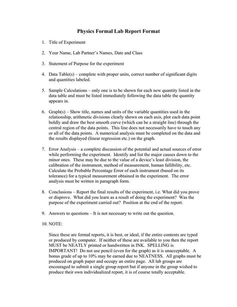 Physics Formal Lab Report Format Throughout Physics Lab Report Template ...