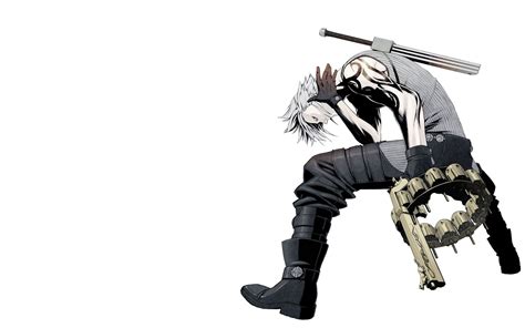 White haired anime male character holding a gold gun HD wallpaper ...