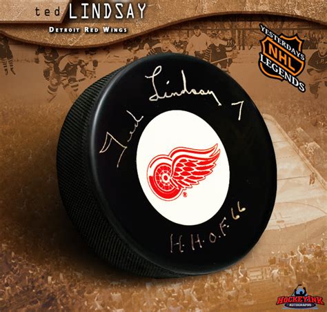 TED LINDSAY Signed Detroit Red Wings Puck - HOF - NHL Auctions