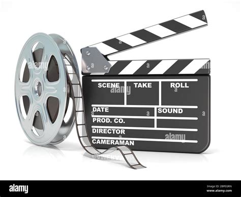 Film reel and movie clapper board. Video icon. 3D render illustration ...