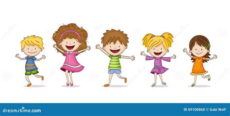 Four funny Cartoon Kids stock vector. Illustration of girl - 69100860