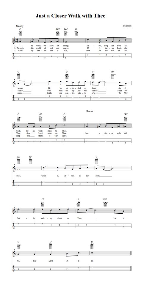 Just a Closer Walk with Thee: Chords, Sheet Music, and Tab for Baritone Ukulele with Lyrics