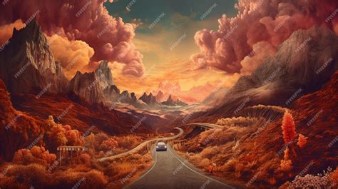 Premium AI Image | Car driving on the road in the desert at sunset 3d rendering