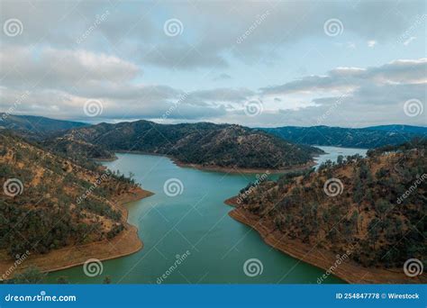 Aerial of Lake Piru, California Stock Photo - Image of clouds, trees ...