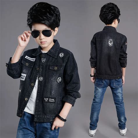 Boys black denim jacket 2017 spring and autumn new children's single breasted casual fashion ...