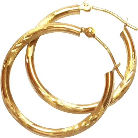 14k Gold Etched Diamond Cut Hoop Earrings SOLD on Ruby Lane