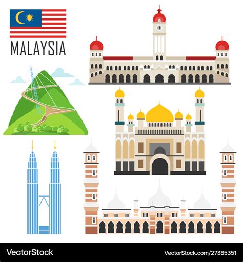 Set with malaysia landmarks Royalty Free Vector Image