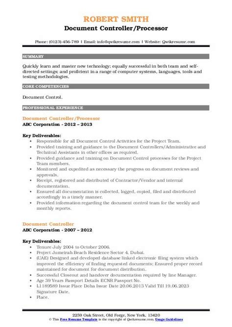 Document Controller Resume Samples | QwikResume