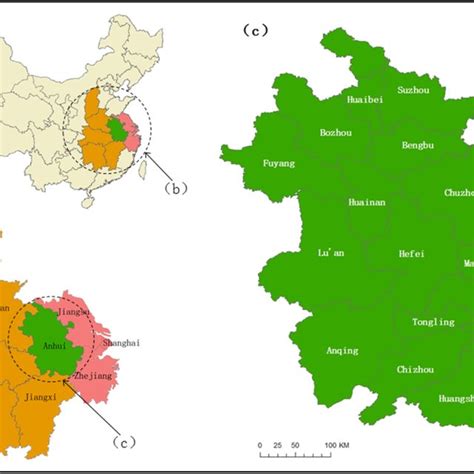 Location of the 16 cities of Anhui province, China: (a) China; (b)... | Download Scientific Diagram