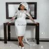 2023 African Short Wedding Dress Long Sleeve Tea Length Boho Bride Gown ...