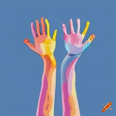 Colorful hand illustration waving on Craiyon