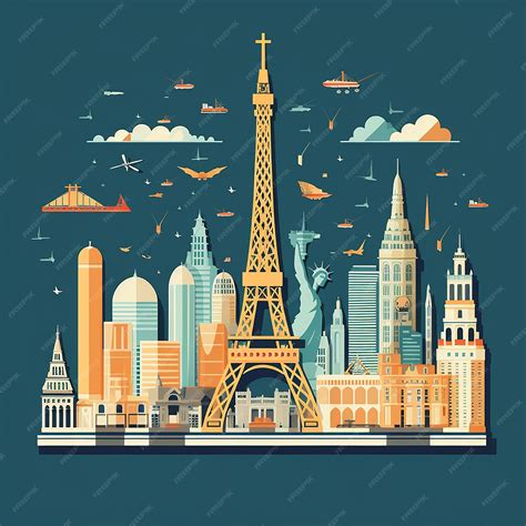 Premium AI Image | vector world with landmarks in flat style 01