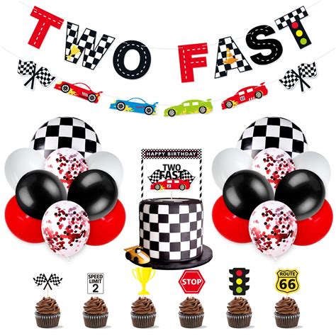 Buy Race Car Two Fast Party Decorations Supplies Racing Theme 2nd Birthday Party Banner Race Car ...