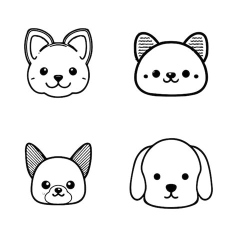 Premium Vector | Cute kawaii dog head logo collection set hand drawn ...