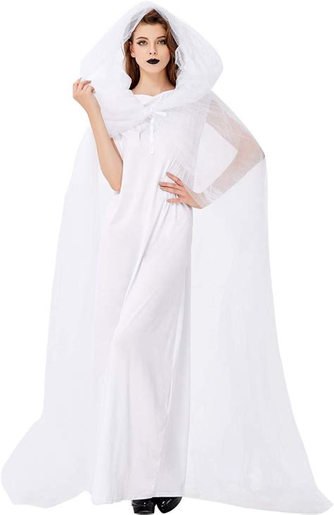 Halloween White Ghost Bridal Costume Lady Ghost Cloak Long Skirt ...