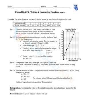 Line of Best Fit worksheets