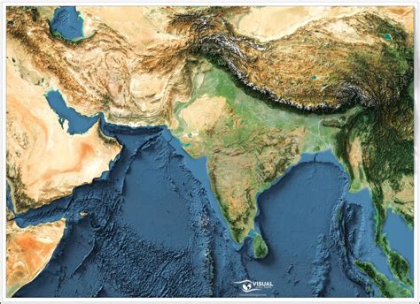 A shaded relief map of South Asia rendered from 3d... - Maps on the Web